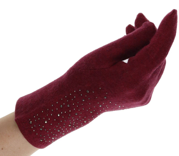 Sparkle Embellished Wool Blend Knit Tech Glove: Burgundy