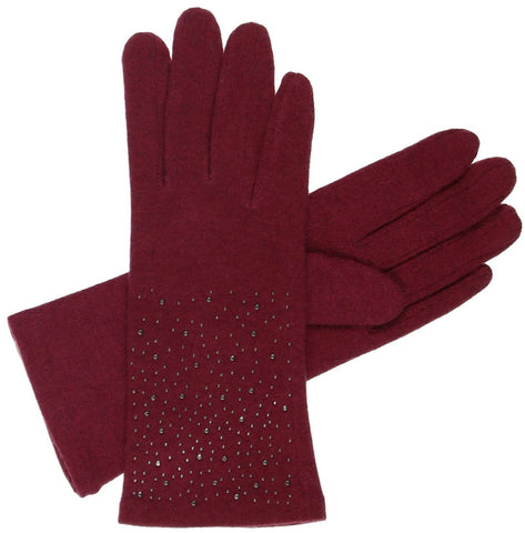 Sparkle Embellished Wool Blend Knit Tech Glove: Burgundy