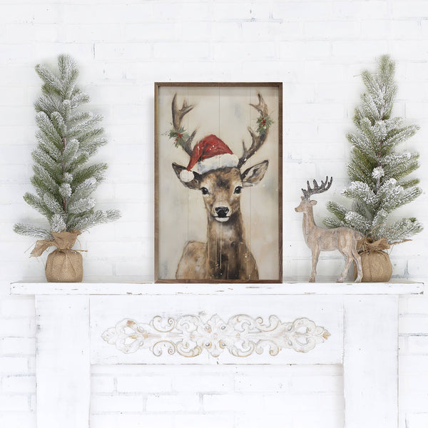 Reindeer With Hat By Petals Prints Design: 10 x 16 x 1.5