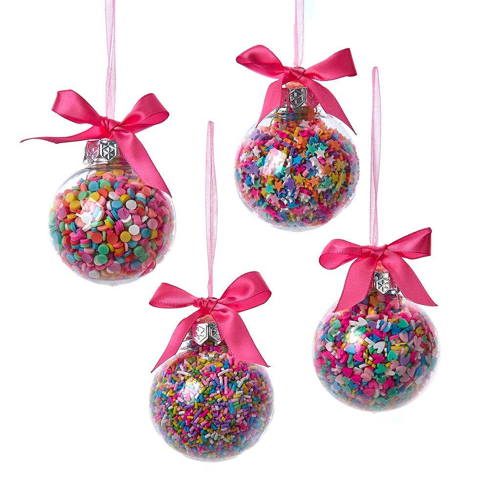 Bubblegum Balls W/ Sprinkles Orns, 4 Asstd