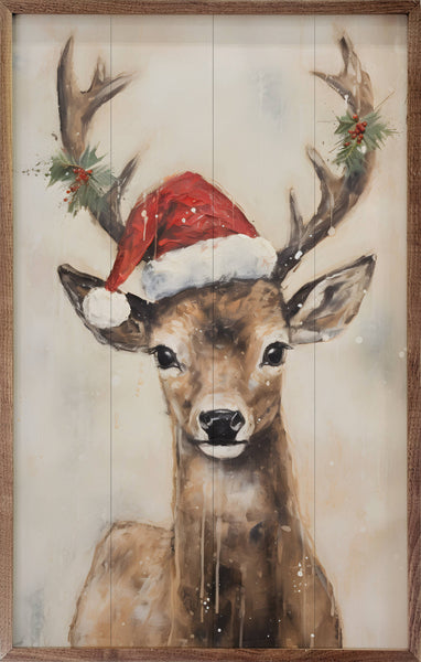 Reindeer With Hat By Petals Prints Design: 10 x 16 x 1.5