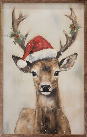 Reindeer With Hat By Petals Prints Design: 10 x 16 x 1.5