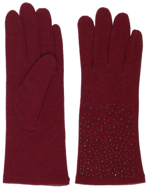 Sparkle Embellished Wool Blend Knit Tech Glove: Burgundy