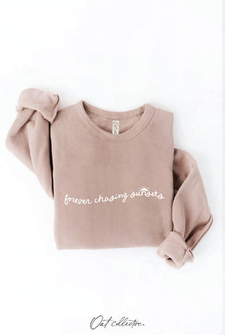 FOREVER CHASING SUNSETS  Graphic Sweatshirt: TAN / L