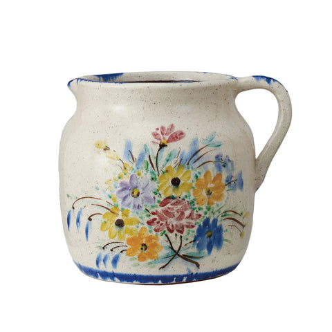 Decorative Terra-cotta Pitcher w/ Flowers & Handle