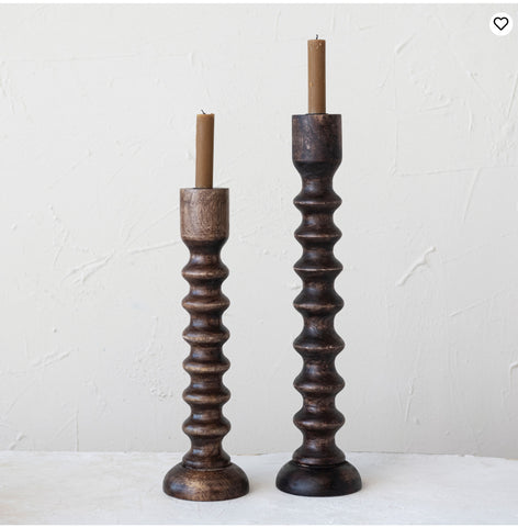 Carved Wood Candlesticks 2 sizes