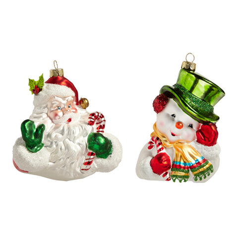 Retro Santa & Snowman Ornament