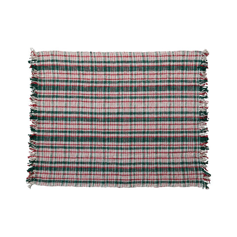 Cream/Green PLaid Throw