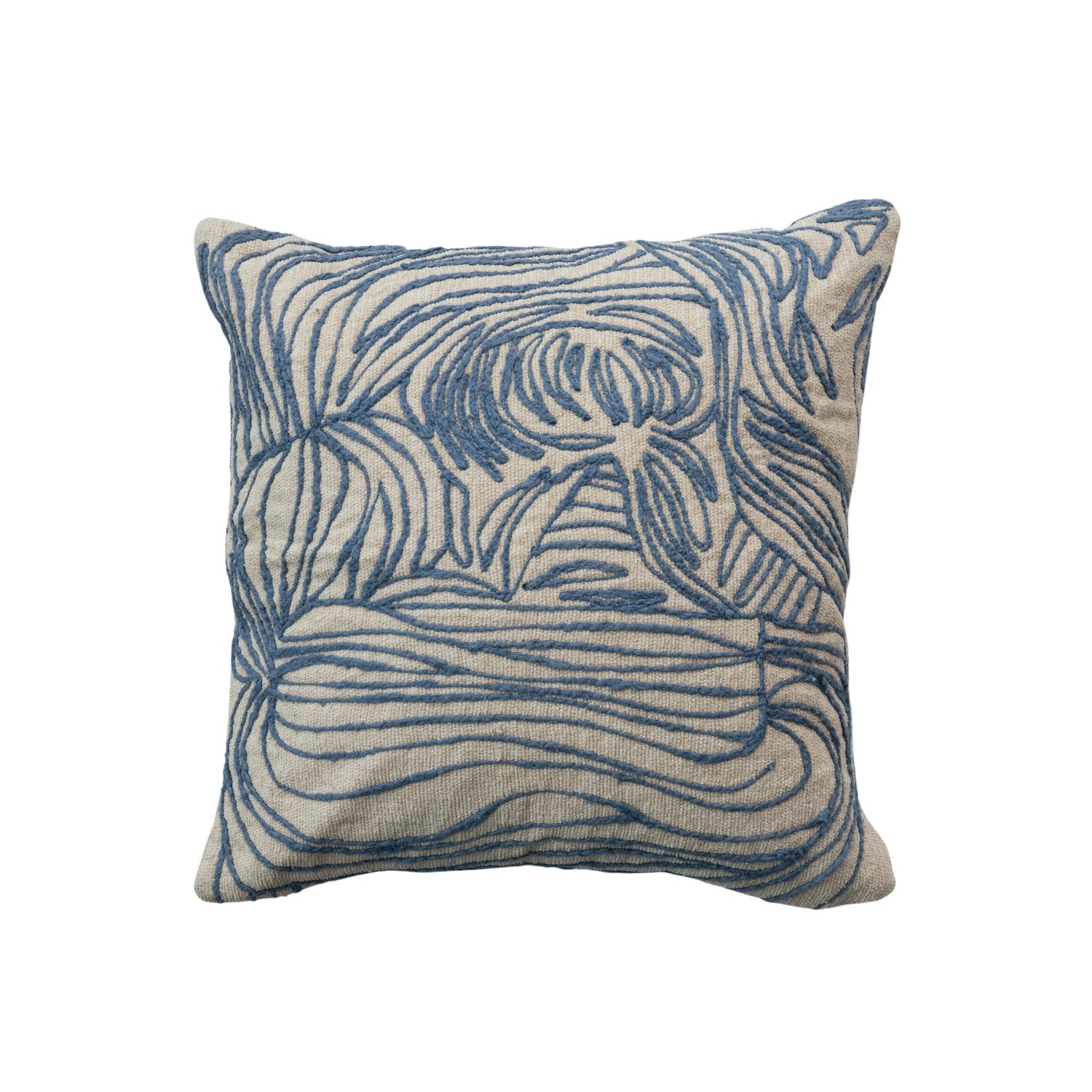 20" Square Cotton Blend Pillow w/ Embroidered Lines