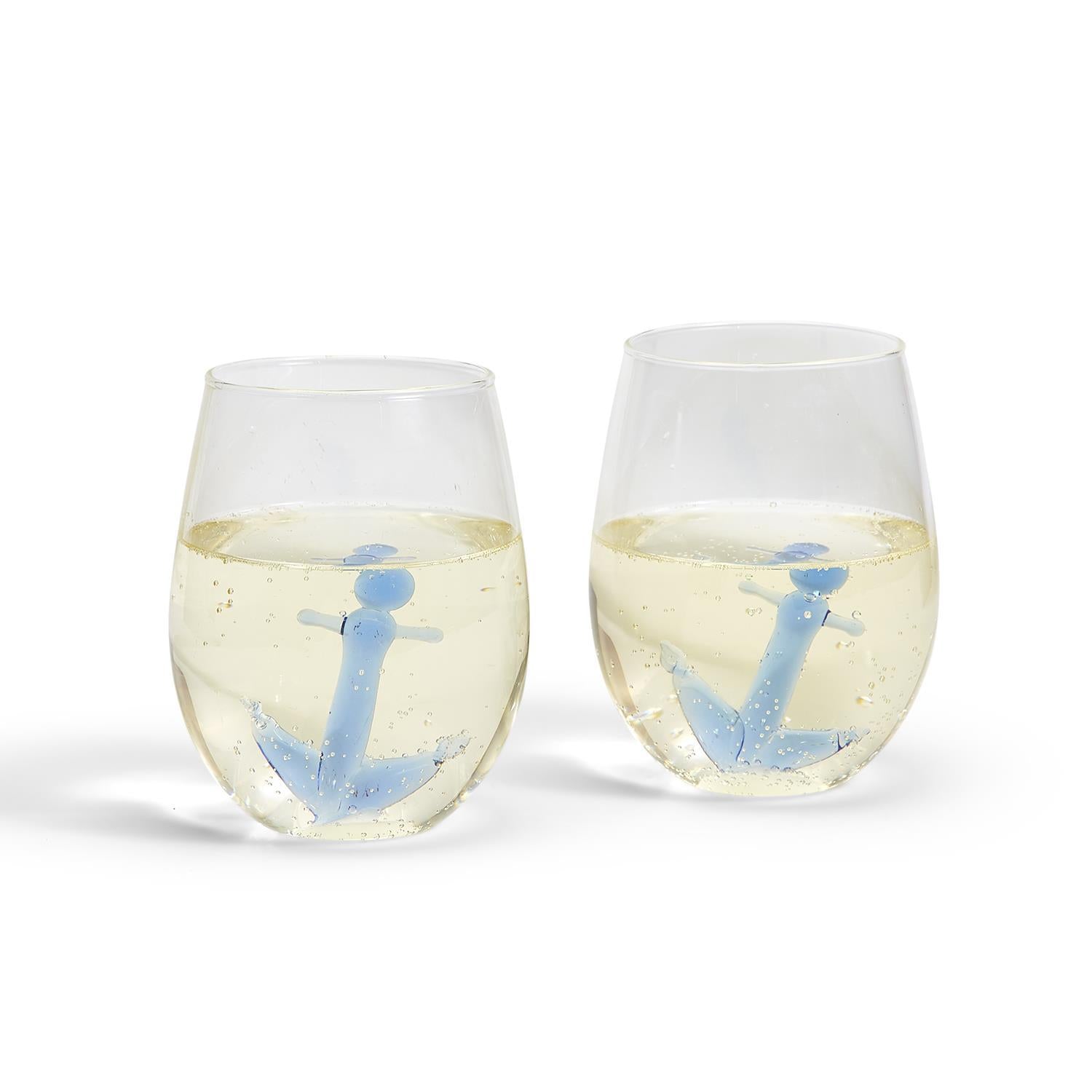 Anchors away stemless wineglass