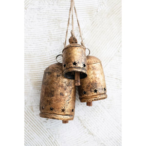 6" Metal Bell on Jute Rope with Star cut outs