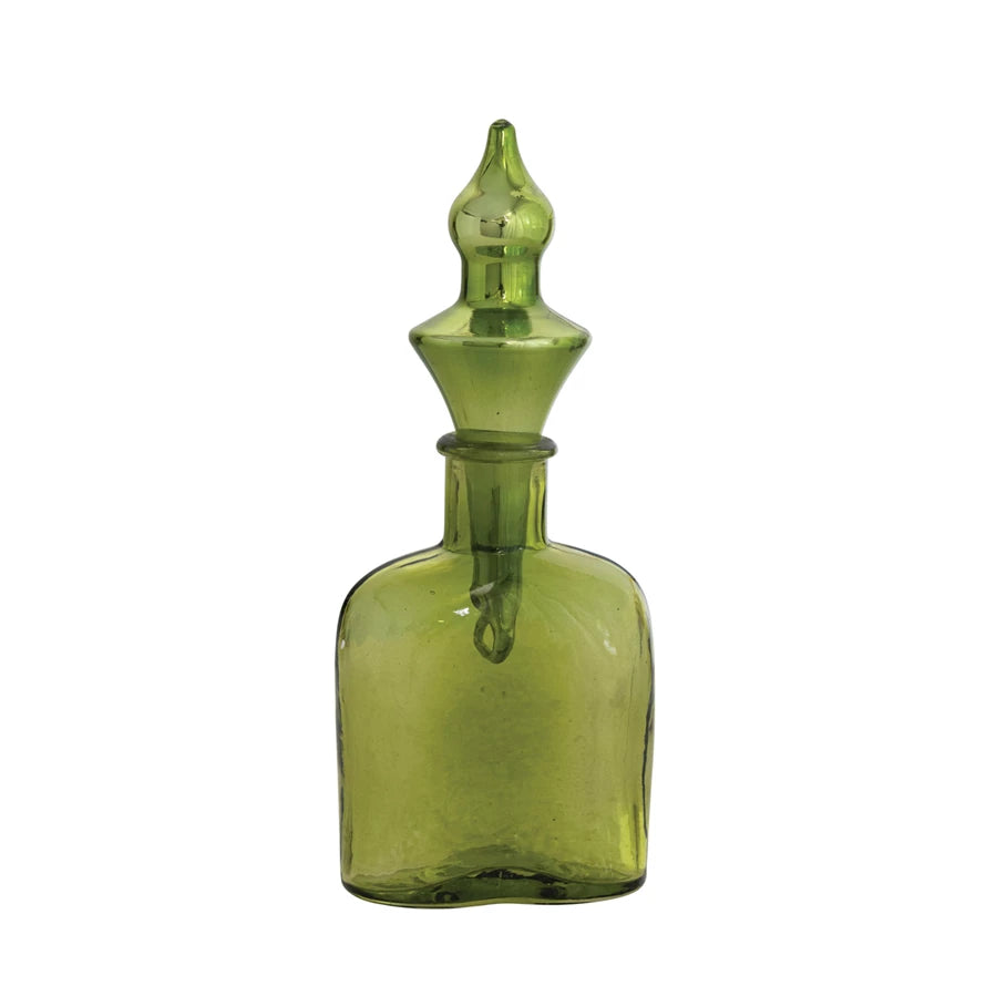 *Decorative Glass Bottle w/ Mercury Glass Finial Ornament Stopper, Green