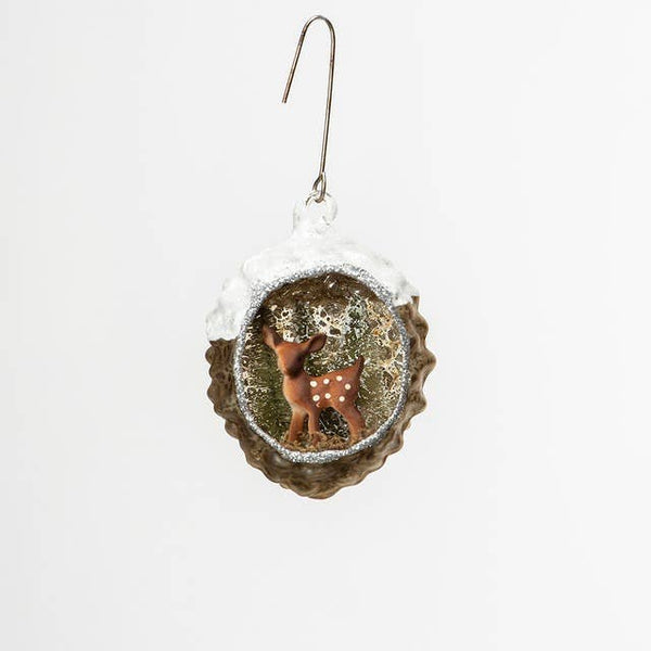 PINE CONE SCENE ORNAMENT W/ DEER