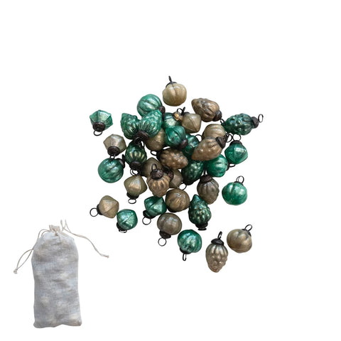 *Mercury Glass Ornaments in Muslin Bag, Green, Turquoise & Mint Color