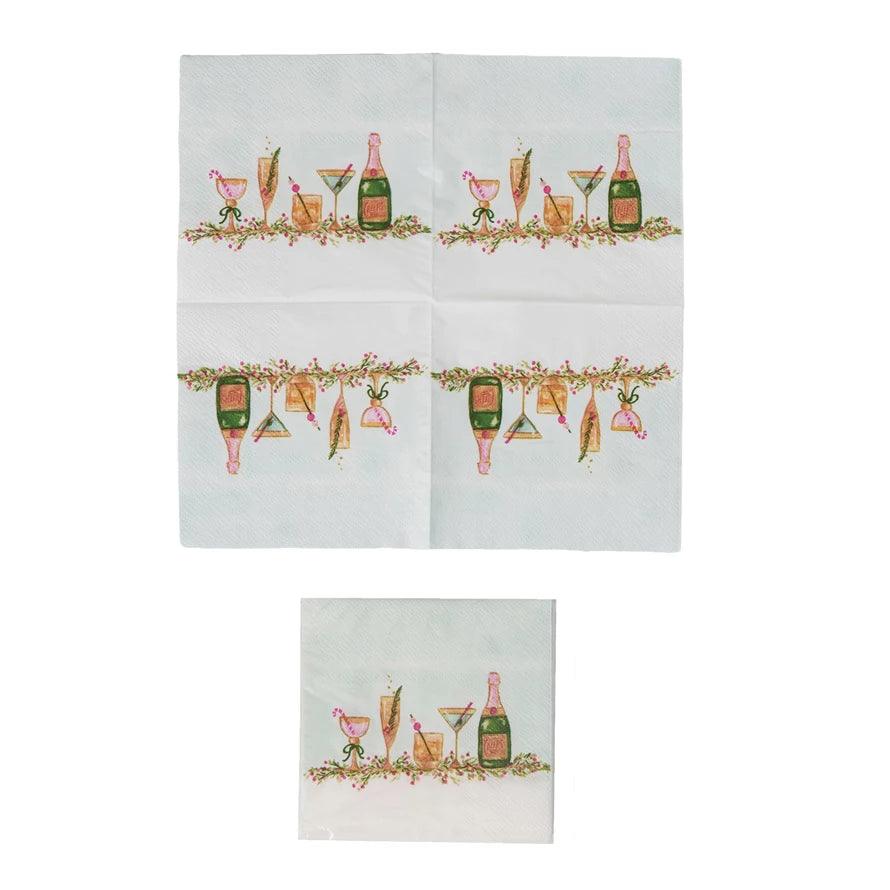 Paper Cocktail Napkins w/ Holiday Cocktails (Contains 50 Folded Pieces)