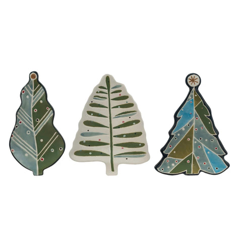 *Hand-Painted Stoneware Tree Shaped Plate w/ Wax Relief, 3 Styles ©