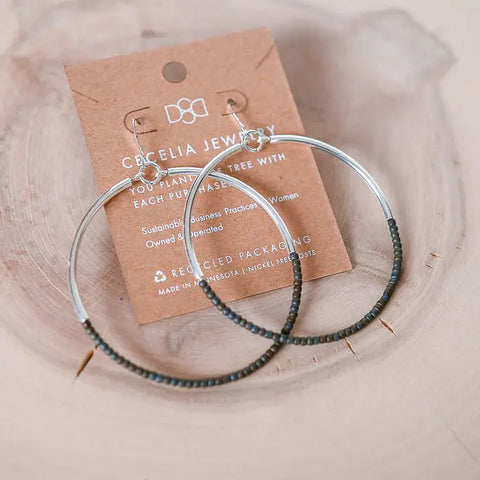 SEED BEAD HOOP EARRINGS BLACK