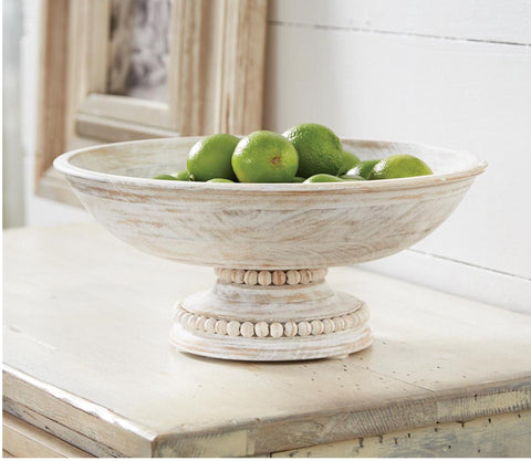 BEADED WOOD PEDESTAL BOWL