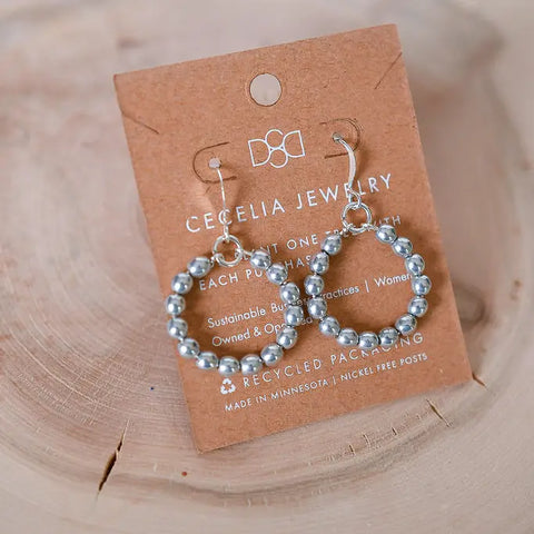 SMALL BEADED HOOP EARRINGS SILVER